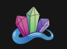 Rubicon Crystals logo with a pink, green and purple crystals