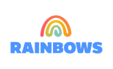 Thumb print rainbow with the word RAINBOWS below it