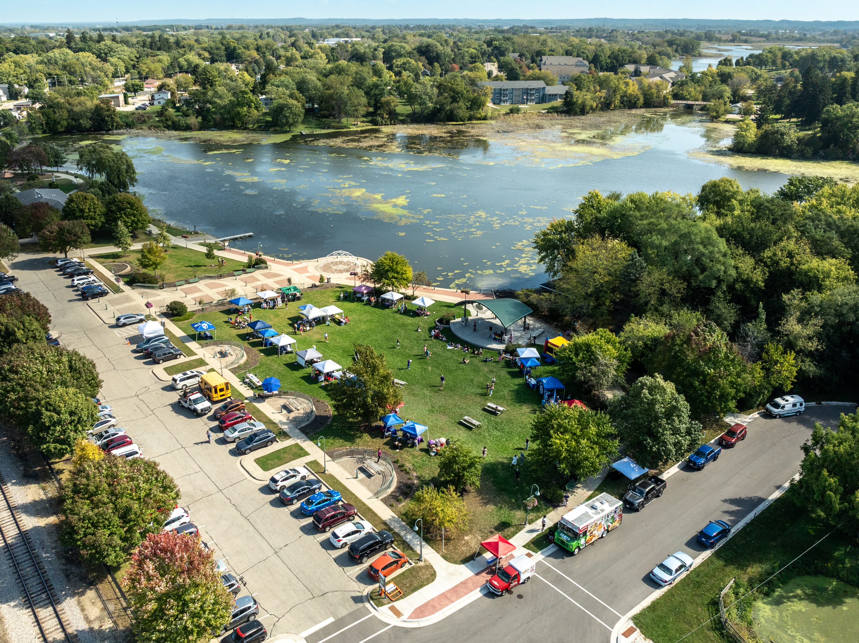 Drone photo of 5th Annual Pride Rally at Cravath Lakefront Park