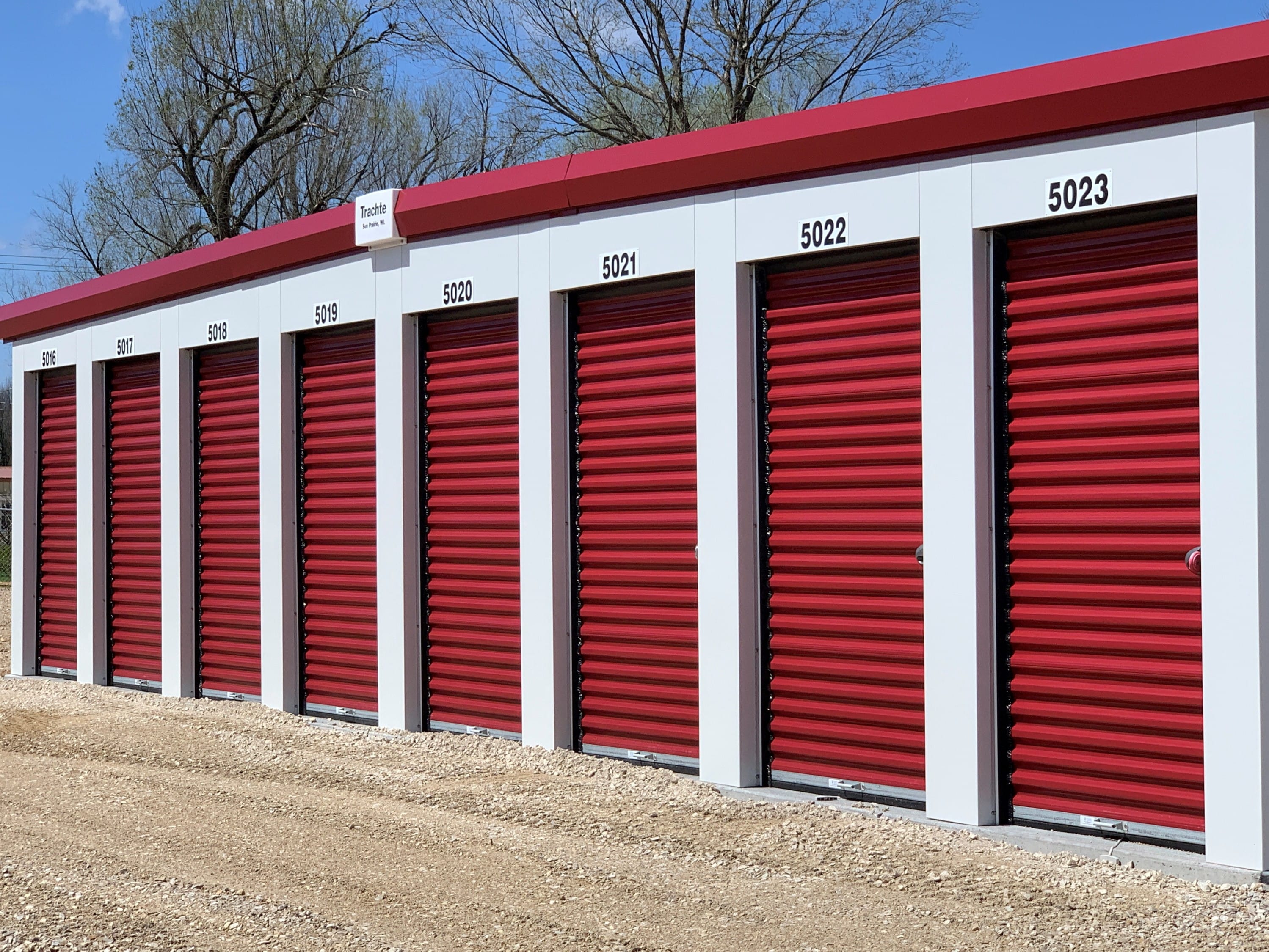 A building of several self storage units size 5 feet by 10 feet