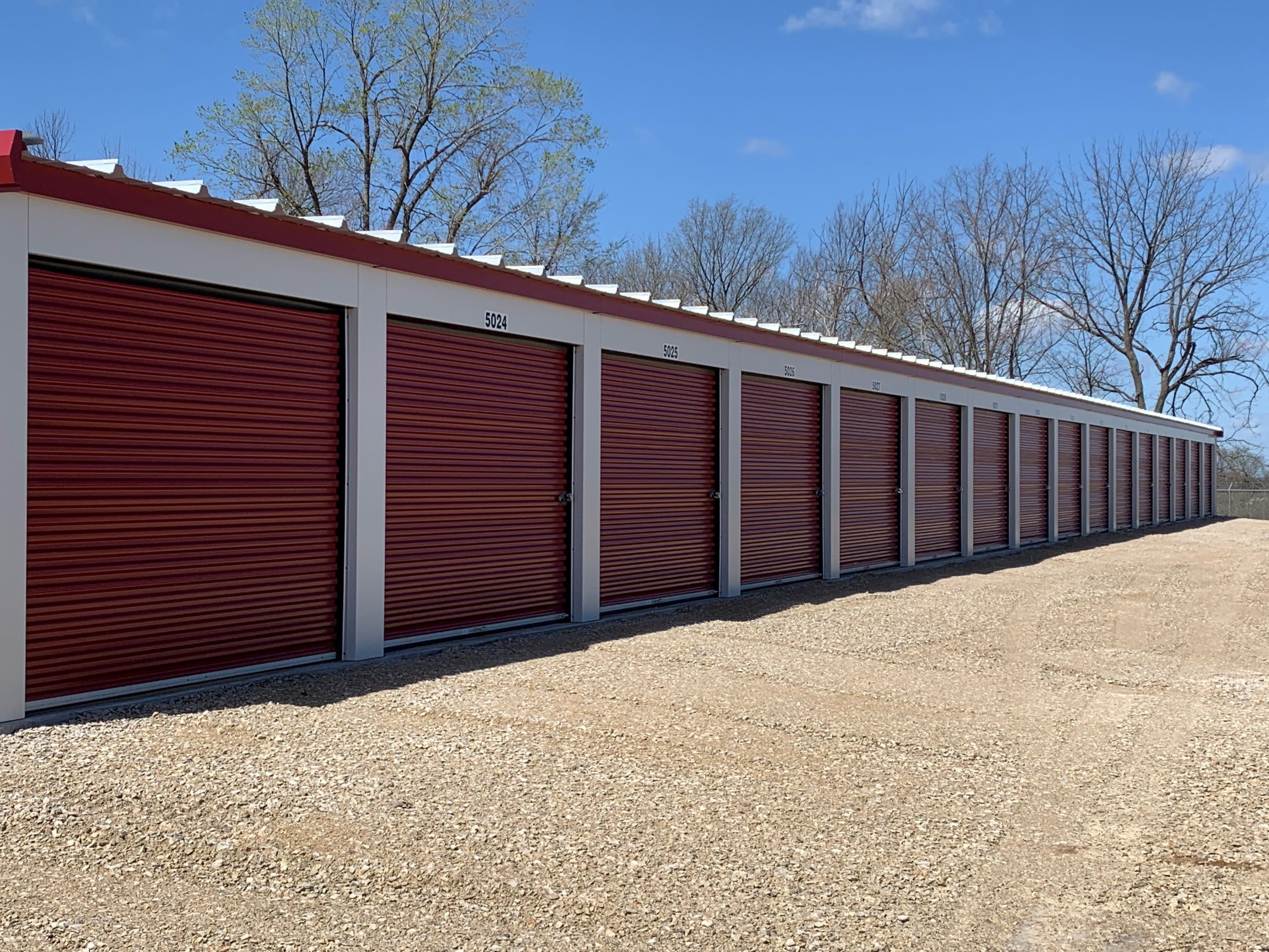 A building of self storage units sized 10 feet by 20 feet