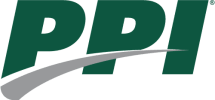 logo for Precision Pulleys & Idlers, aka PPI, in green and grey