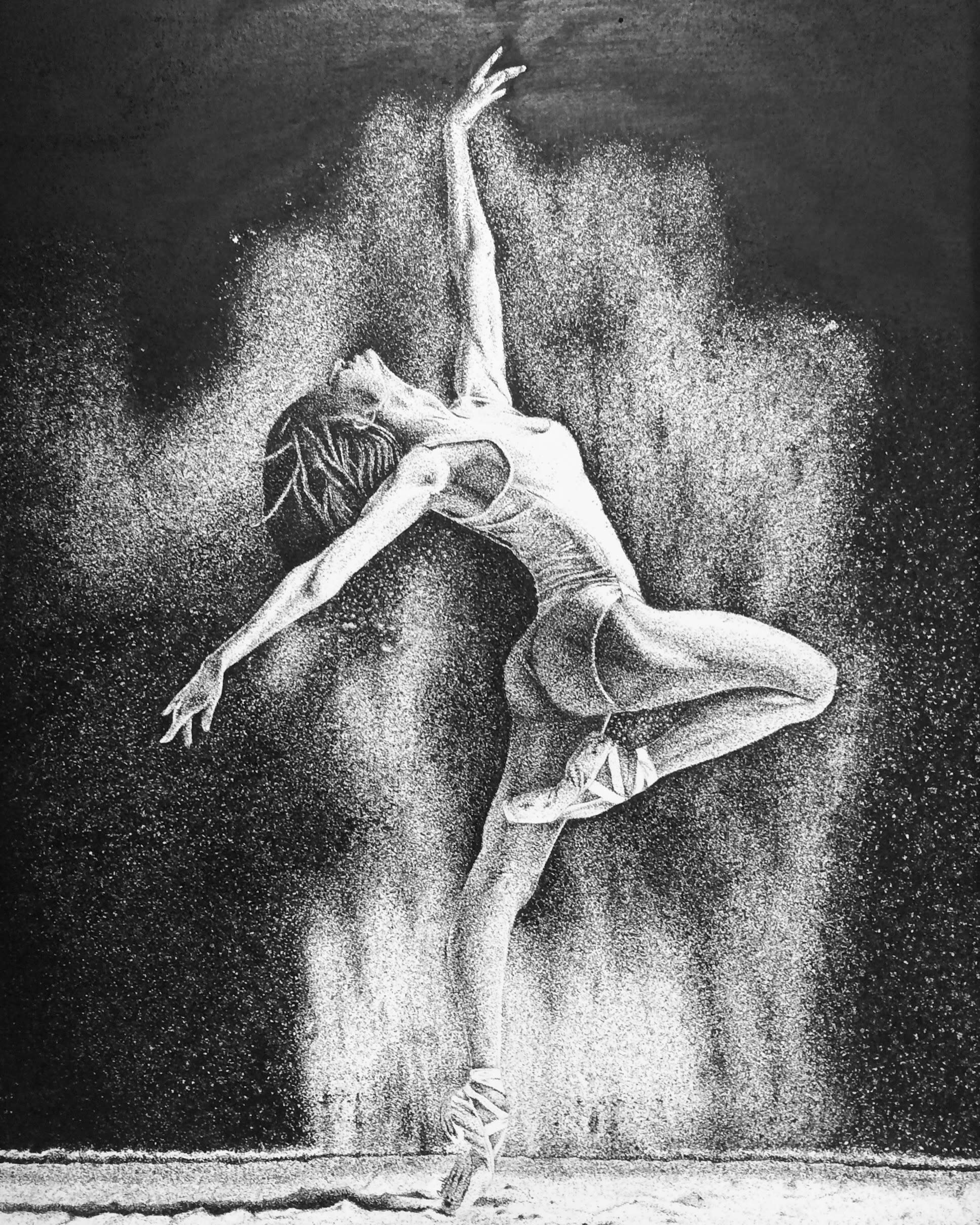 a pen n ink drawing of a woman dancing
