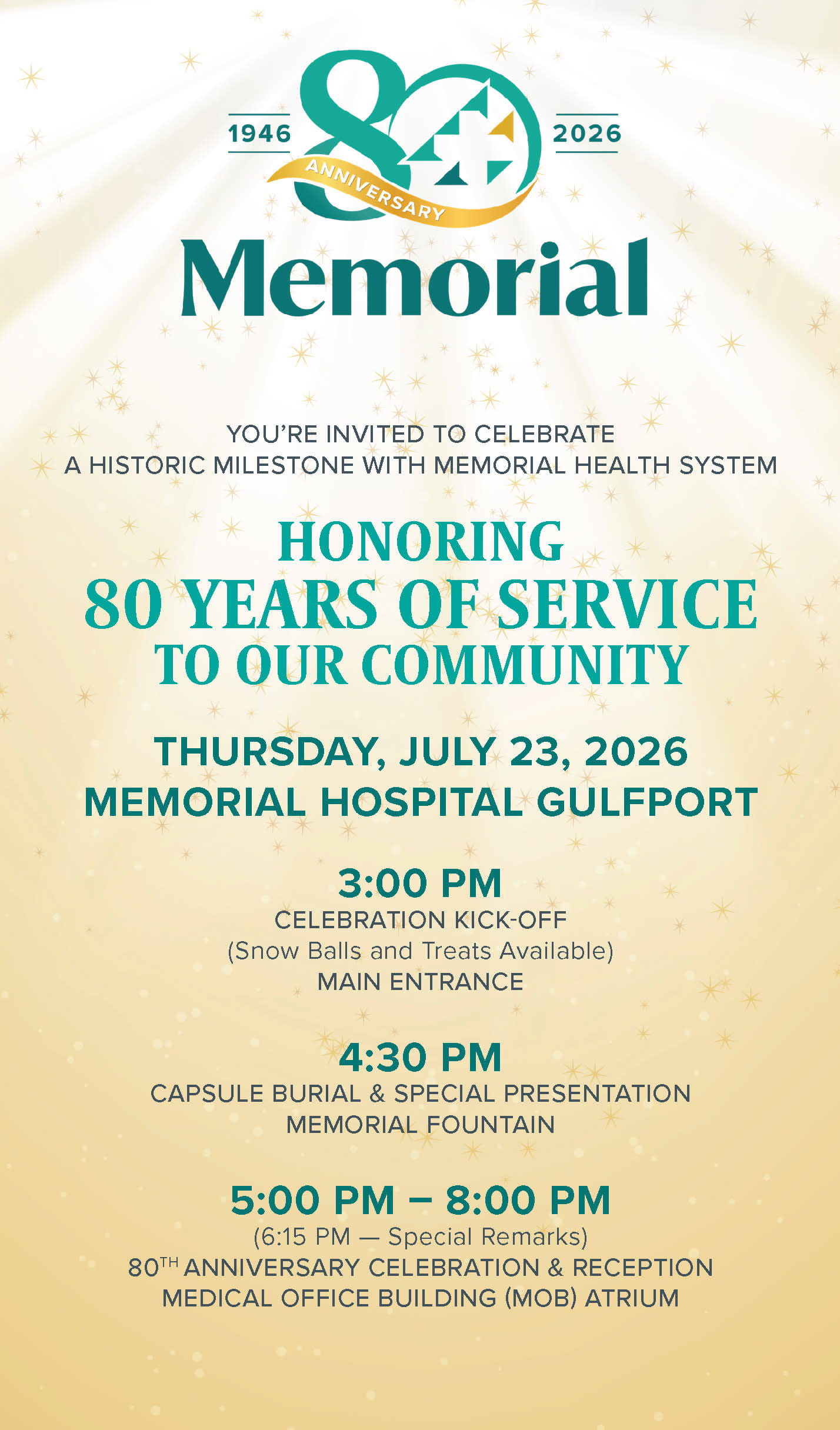 80 Years of Service to our Community - July 23, 2026 Memorial Hospital Gulfport
