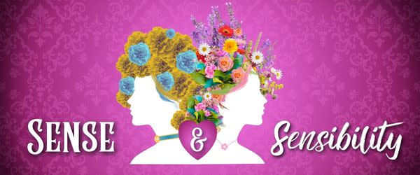 Silhoettes of two ladies with hair made out of "brainy, practical" carnations and "wild and passionate" wildflowers. One lady
