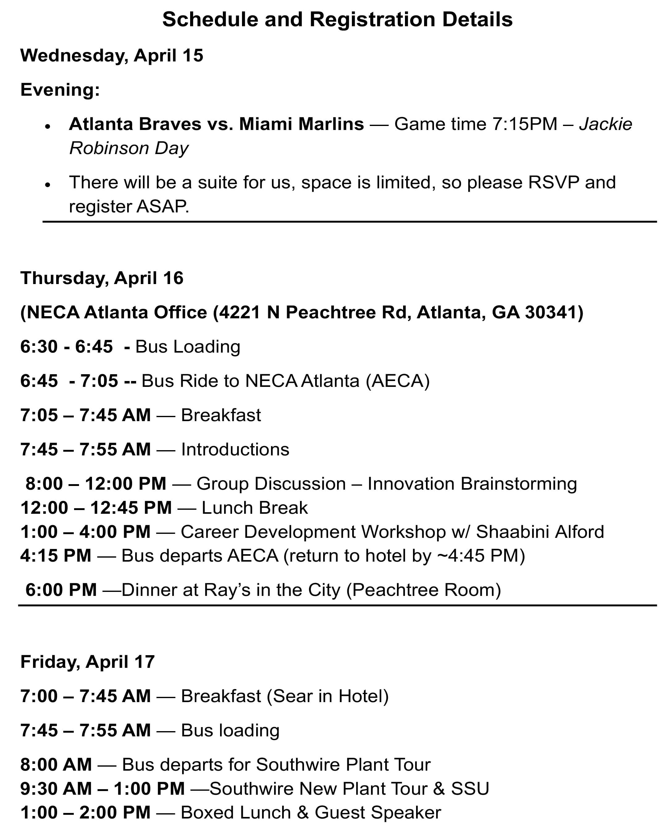 Schedule and Registration Page 1