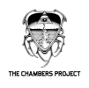 The Chambers Project logo hand drawn B & W of a triangle shape w legs coming down, triangle with an eye crying into a river