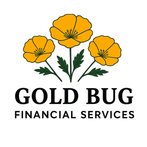 Gold Bug Financial Services logo with poppies