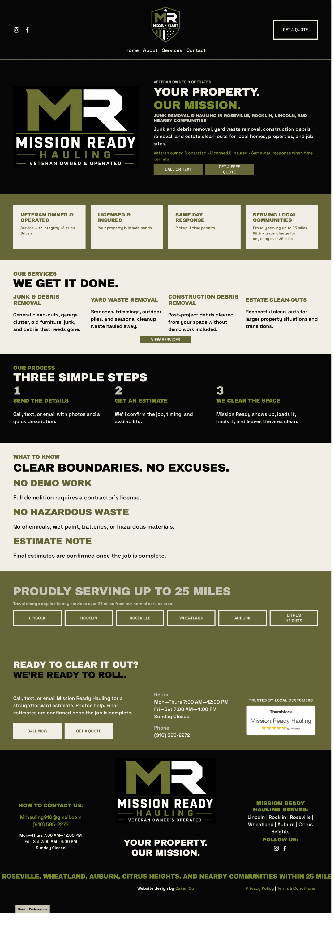 Home Page Design from Mission Ready Hauling in Lincoln, CA