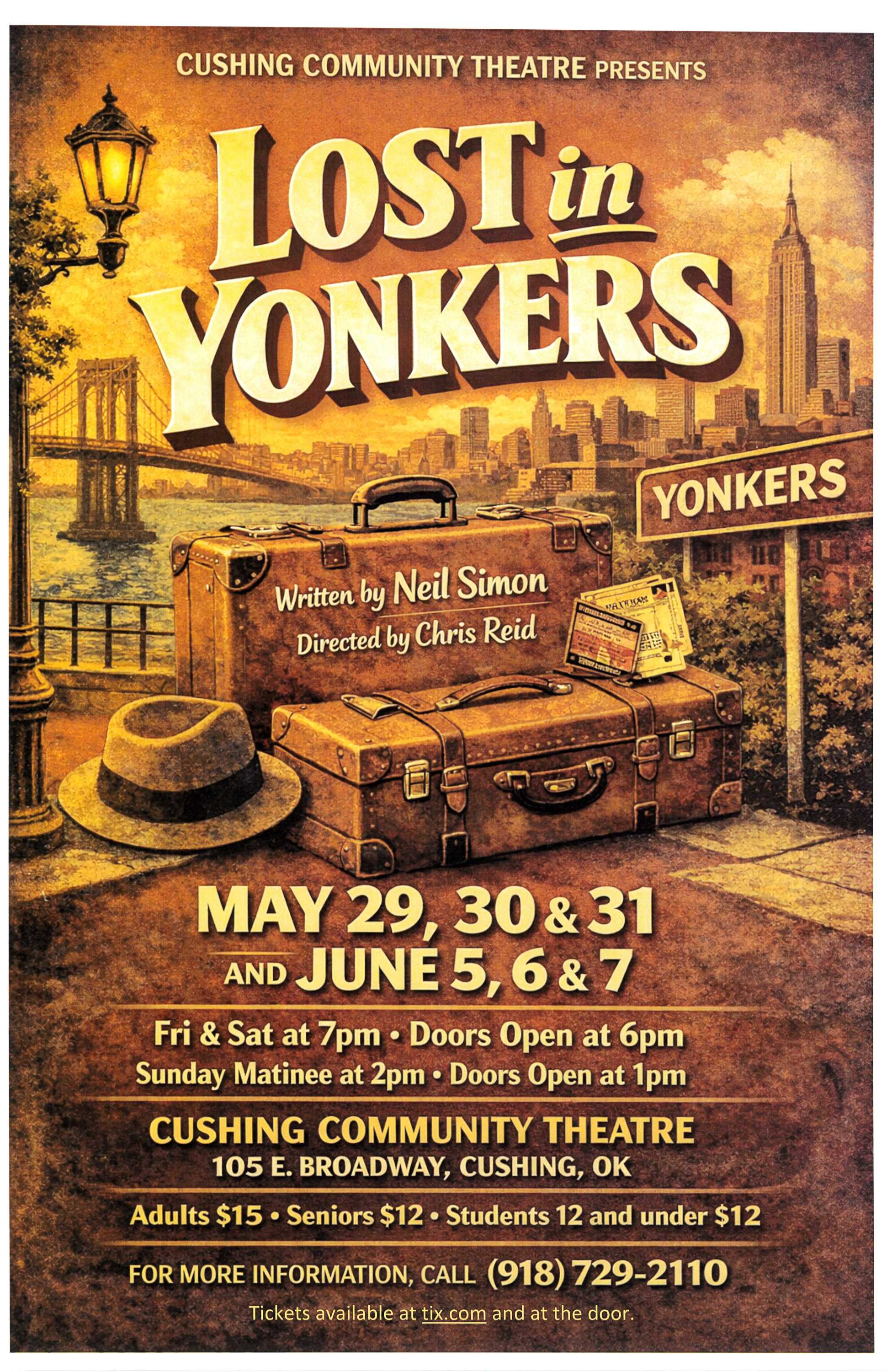 Cushing Community Theatre "Lost in Yonkers" Play Poster