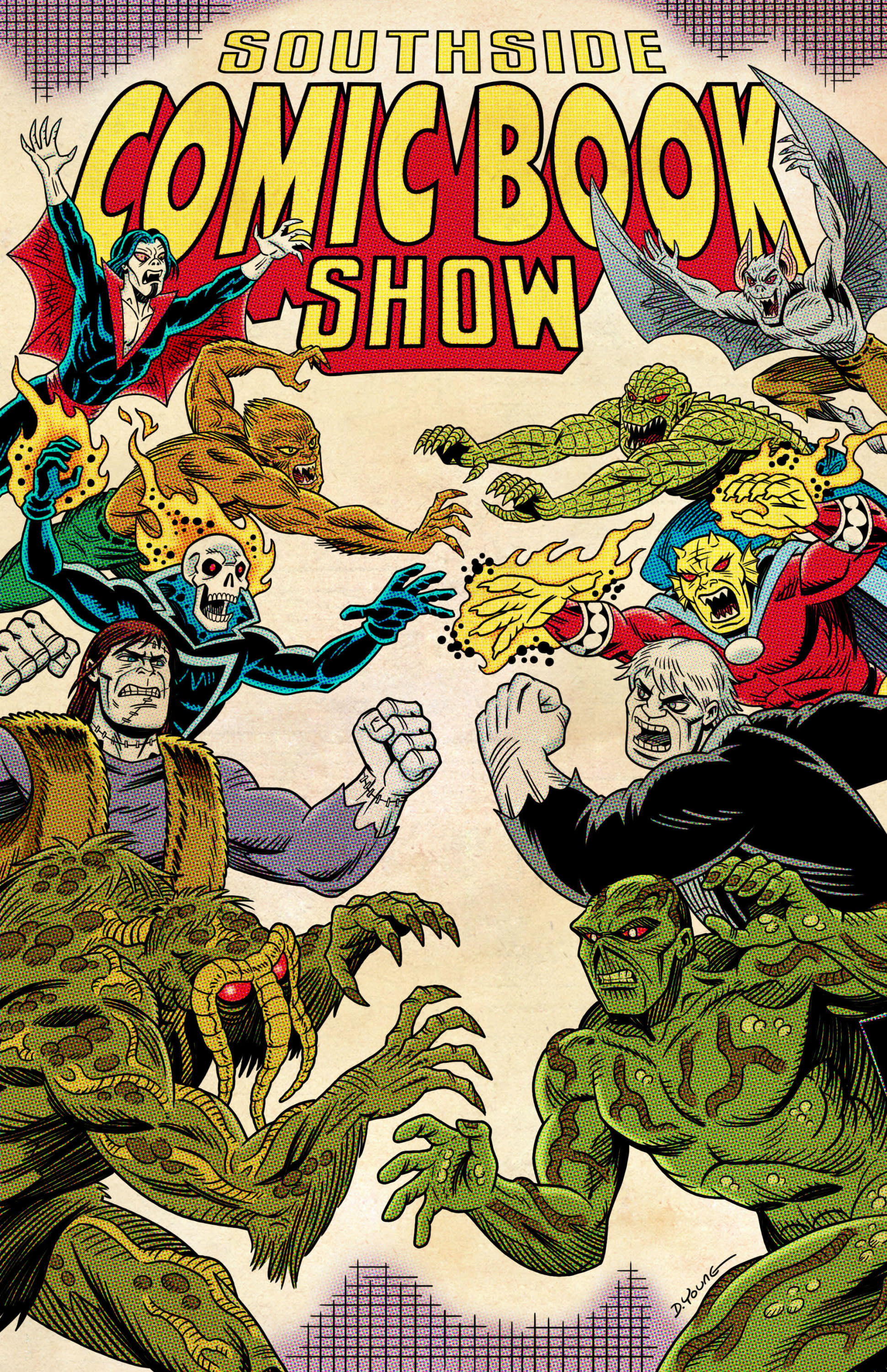 Illustrated poster for the Southside Comic Book Show featuring comic-style characters and event branding