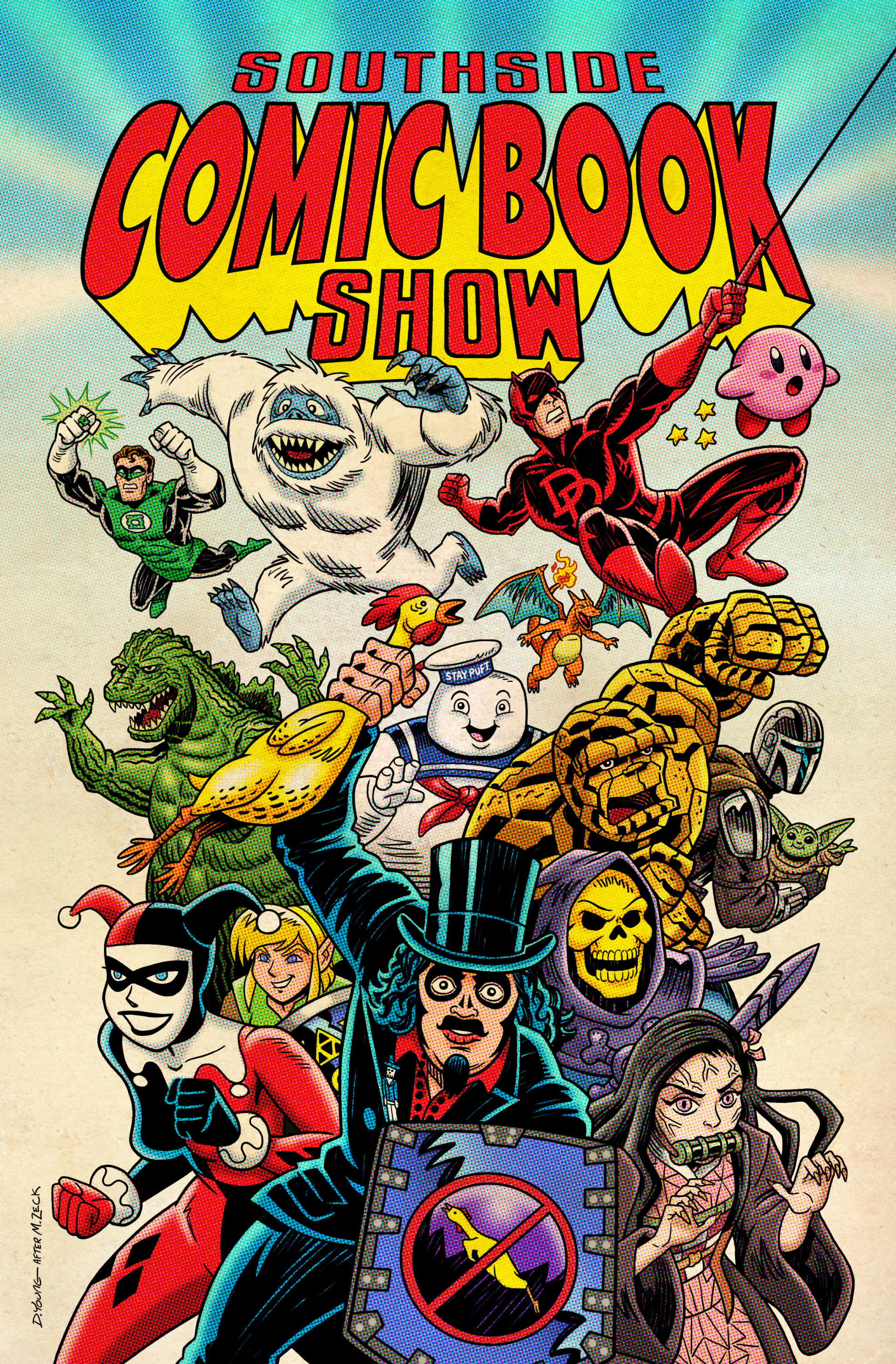 Illustrated poster for the Southside Comic Book Show featuring comic-style characters and event branding
