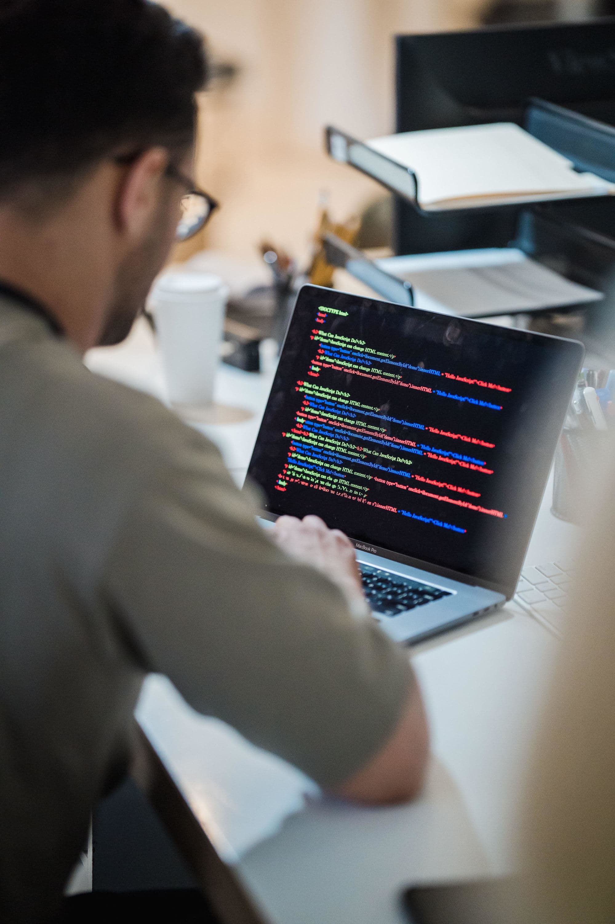Man working on laptop computer