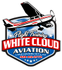 airplane, red white and blue, stars, words flight training, white cloud, aviation, 928-412-2772