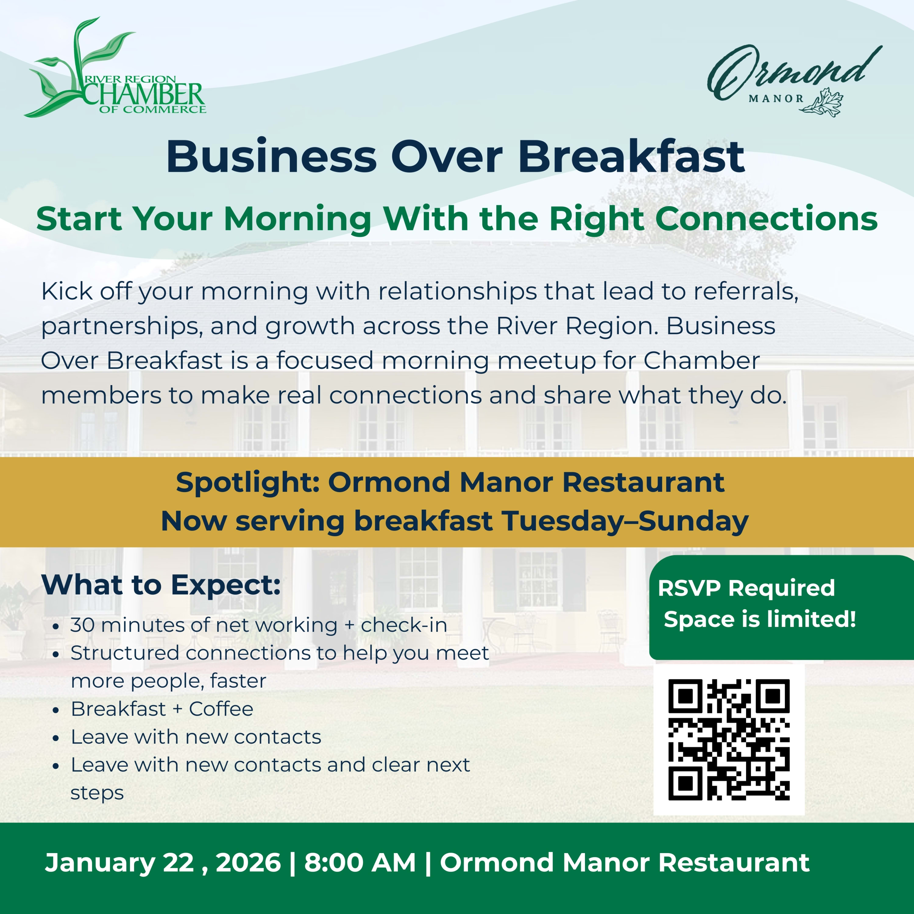 Business Over Breakfast at Ormond Manor Restaurant in Destrehan, LA