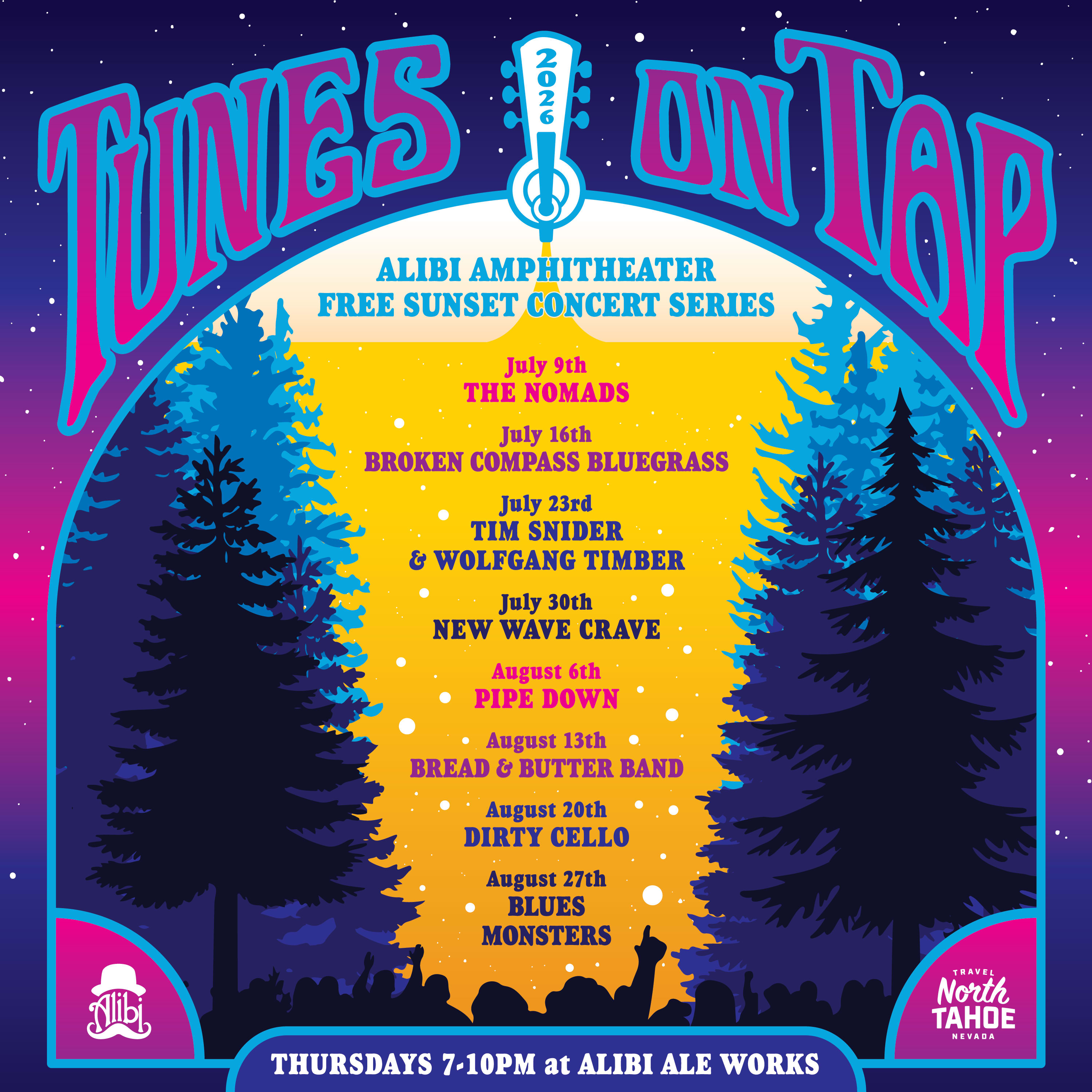 Tunes On Tap North Lake Tahoe Free Live Music Summer Concert Series Alibi Ale Works Incline Public House Beer Forest