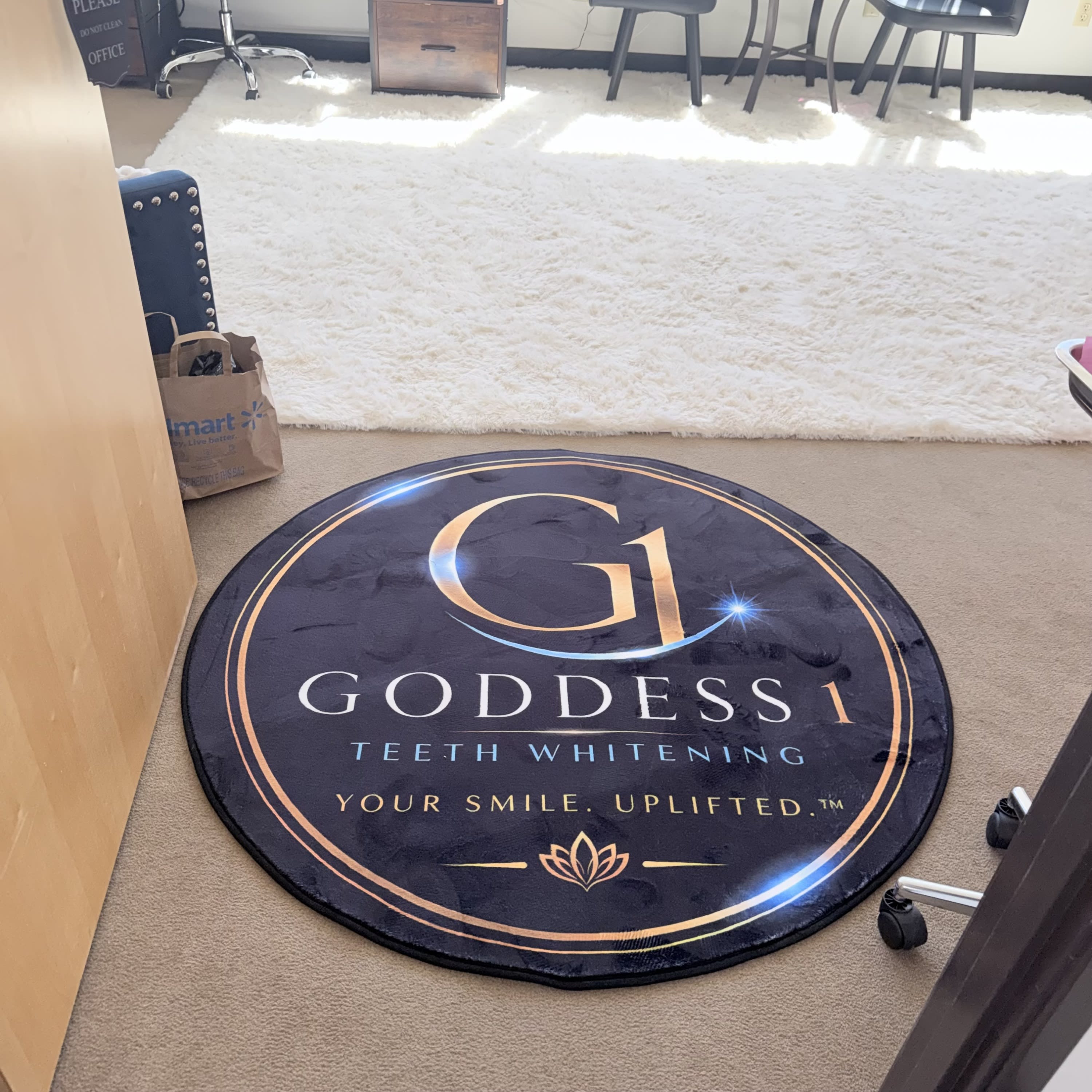 Custom Goddess 1 Teeth Whitening logo rug inside the Temecula boutique