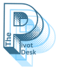 The Pivot Desk logo featuring a stylized layered letter P with a halftone dot pattern effect in steel blue tones, with "The P