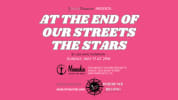 Text on pink background. Text reads as follows: 3Girls Theatre Presents: At the End of Our Streets the Stars by Lisa Gaye Tho