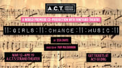 Sheet music with text blocks over with the title "Girls Chance Music" in a labelmaker font, By Eisa Davis, Directed by Pam Ma
