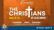 Poster for Cinnabar Theater’s production of The Christians by Lucas Hnath, featuring bold white text on a textured orange bac