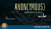 Image of human silhouette in a boat on a wave of lines with title ANON(YMOUS) An Adaptation of The Odyssey by Naomi Izuka.