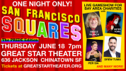 Images of the host Sister Roma, center square Bruce Vilanch as well as Per Sia and Drew Tuma who are all participating as Squ
