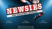 Newsies poster showing the date and times at the California Theatre in Pittsburg. Evening shows on Friday and Saturday start