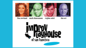 A graphic showing headshots of performers Lisa Rowland, Mark Duncanson. Regina Saisi and Tim Orr, with the troupe's logo unde