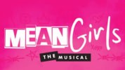 A "Mean Girls" text logo over a hot pink brankground.