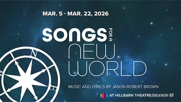 Starry night background with a compass in the lower left corner and the title SONGS FOR A NEW WORLD in bold white letters