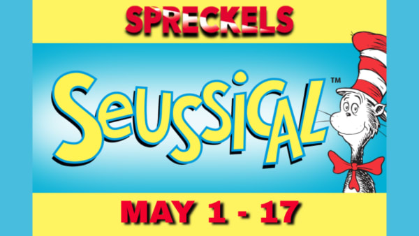 Show title: Seussical with the Cat in the Hat looking in from the right side of the image