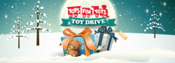 Nuvision Credit Union Toys for Tots holiday toy drive graphic with wrapped gifts in a snowy scene