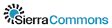 Sierra Commons logo with a blue sun symbol attached to "sierra" and "commons" is blue