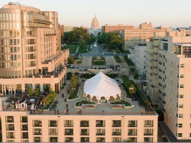 Tent set up on the roof at The Edgewater Hotel in Madison