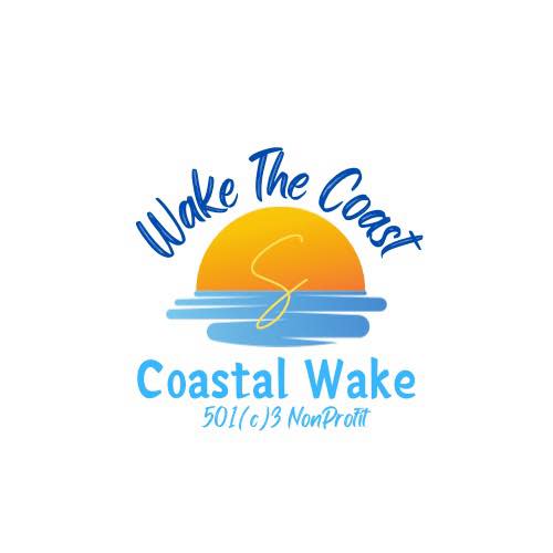 Wake the Coast arched over a sunset on the water