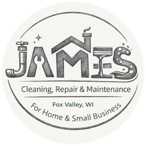 James Cleaning, Repair & Maintenance logo with stylized home and tool elements, plus the text "Cleaning, Repair & Maintenance