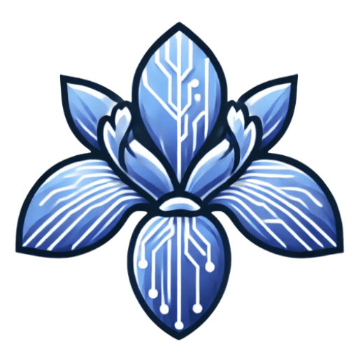 Iris Blue Technology logo blue iris flower with circuits