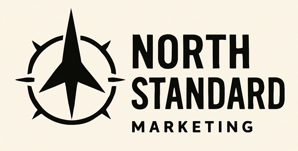 Logo depicting a compass pointed north with the words, "North Standard Marketing" next to it.