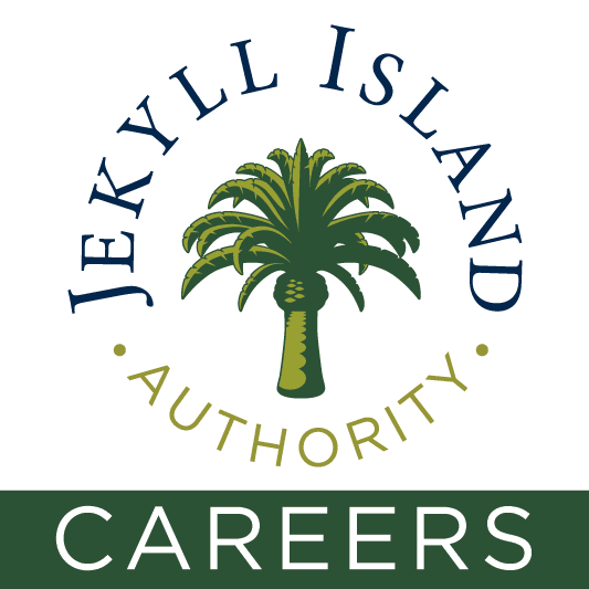 Jekyll Island Authority logo with palm tree in the center above the word "Careers" on a green background.