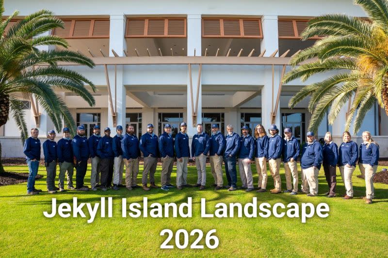The Jekyll Island Authority 2026 Landscape Team in front of the Jekyll Island Convention Center