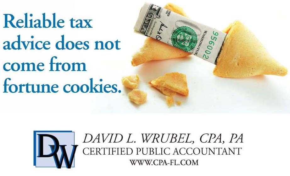 Advertisement for David L. Wrubel, CPA, PA promoting professional certified public accounting services in Ft Lauderdale FL