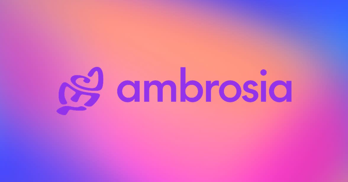 Ambrosia logo- tie dye purple to pink with leaf design