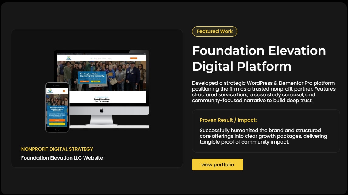 Developed a strategic Wordpress & Elementor Pro platform positioning the nonprofit firm as a trusted source.