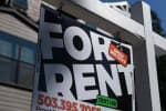FILE - A sign reading "For Rent" is displayed in Lake Oswego, Ore.. Aug. 26, 2024. (AP Photo/Jenny Kane, File)