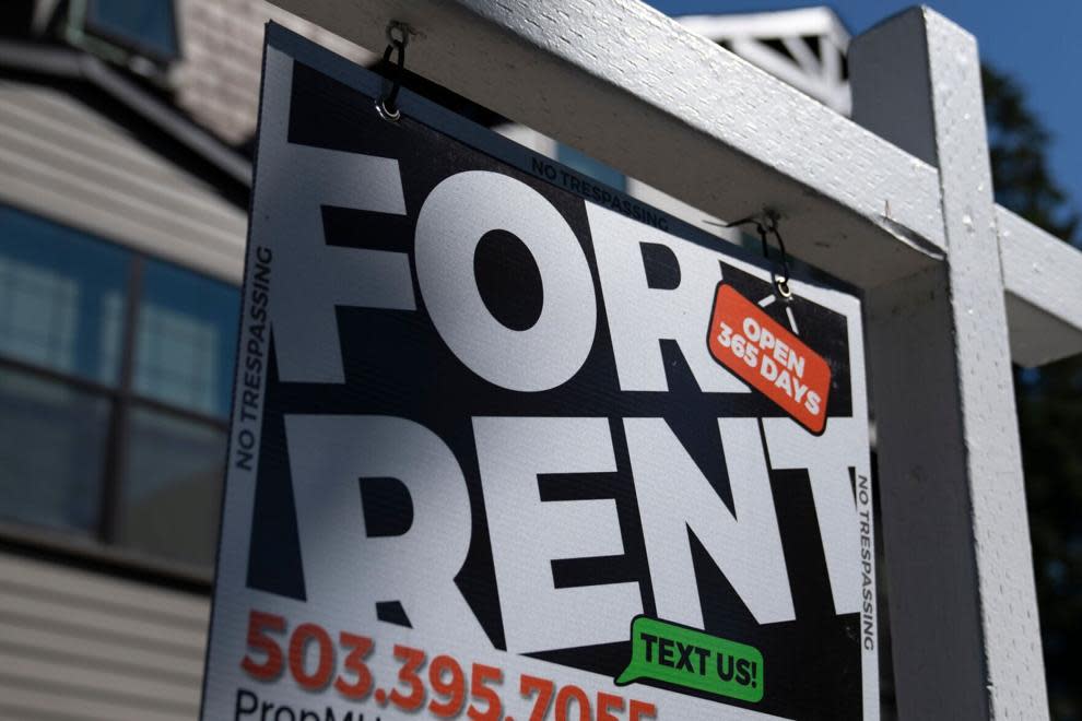 FILE - A sign reading "For Rent" is displayed in Lake Oswego, Ore.. Aug. 26, 2024. (AP Photo/Jenny Kane, File)