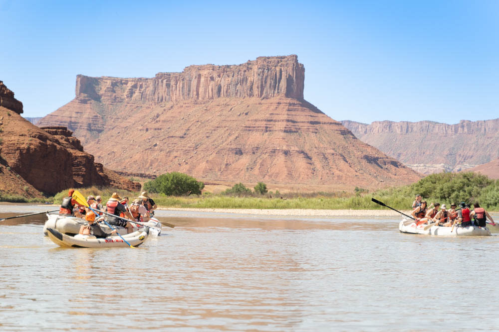 Rafting in moab on the Colorado River with views of fisher towers - Mild to Wild Rafting