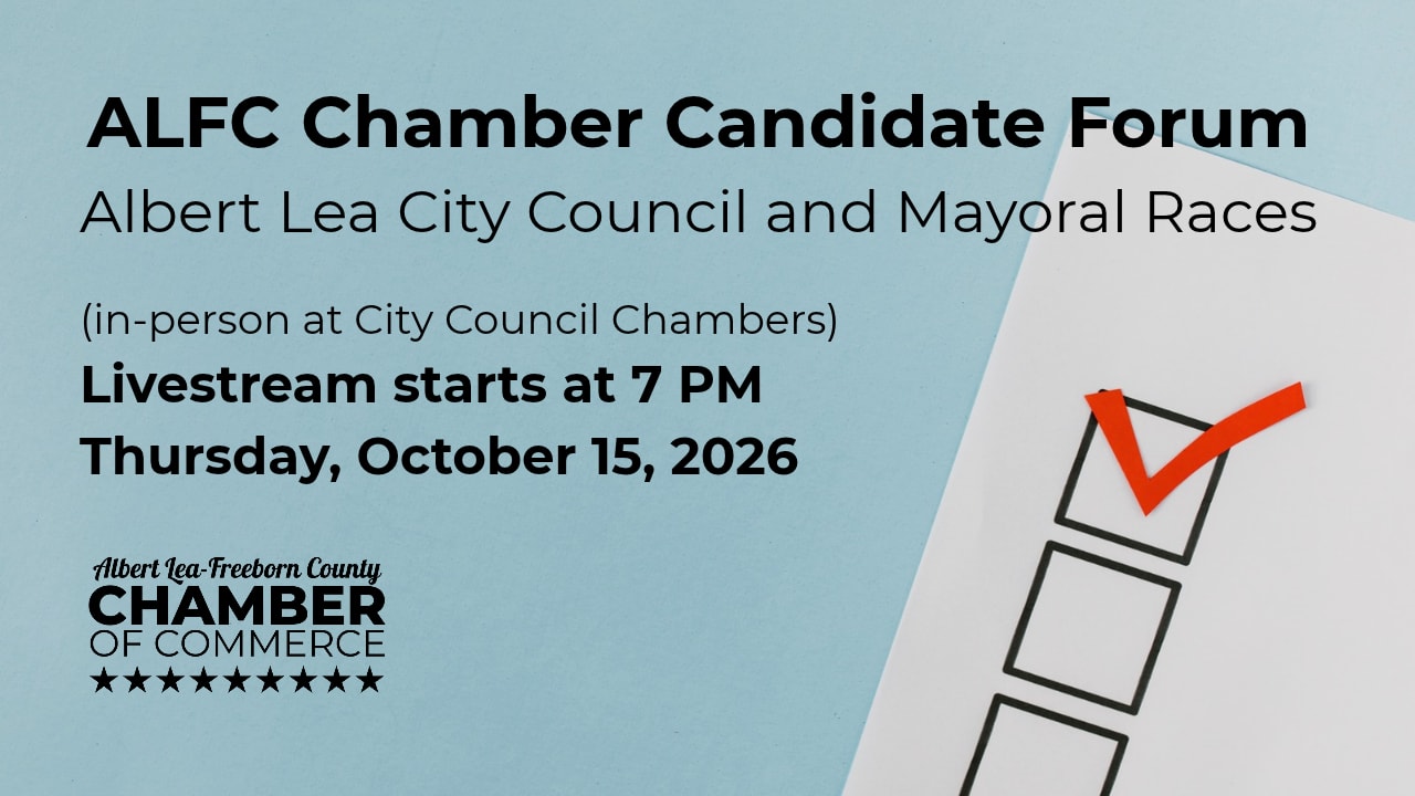 ALFC Chamber Candidate Forum - Thursday, October 15, 2026 7 PM livestream on YouTube