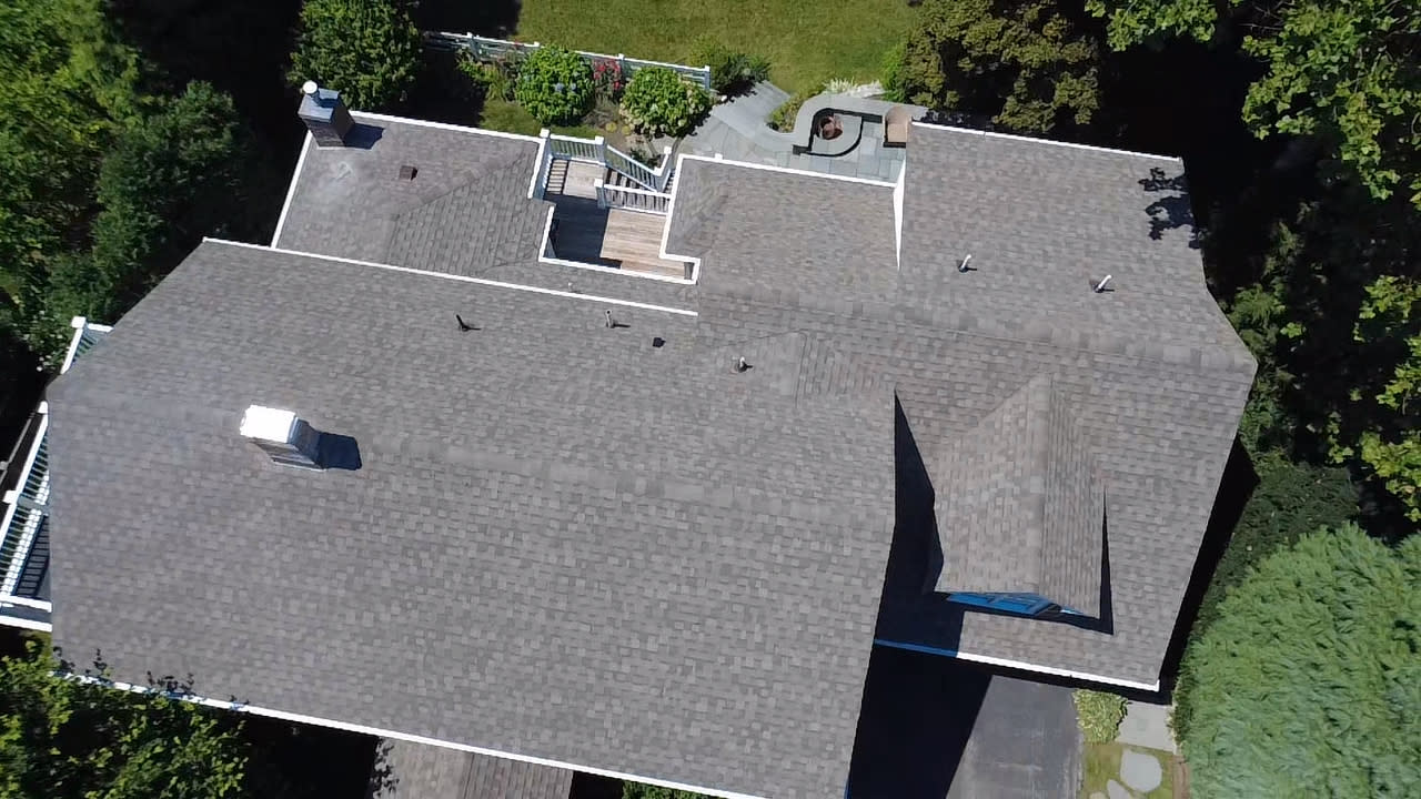 Overhead Roof View Architectural Roof Replacement in Natick