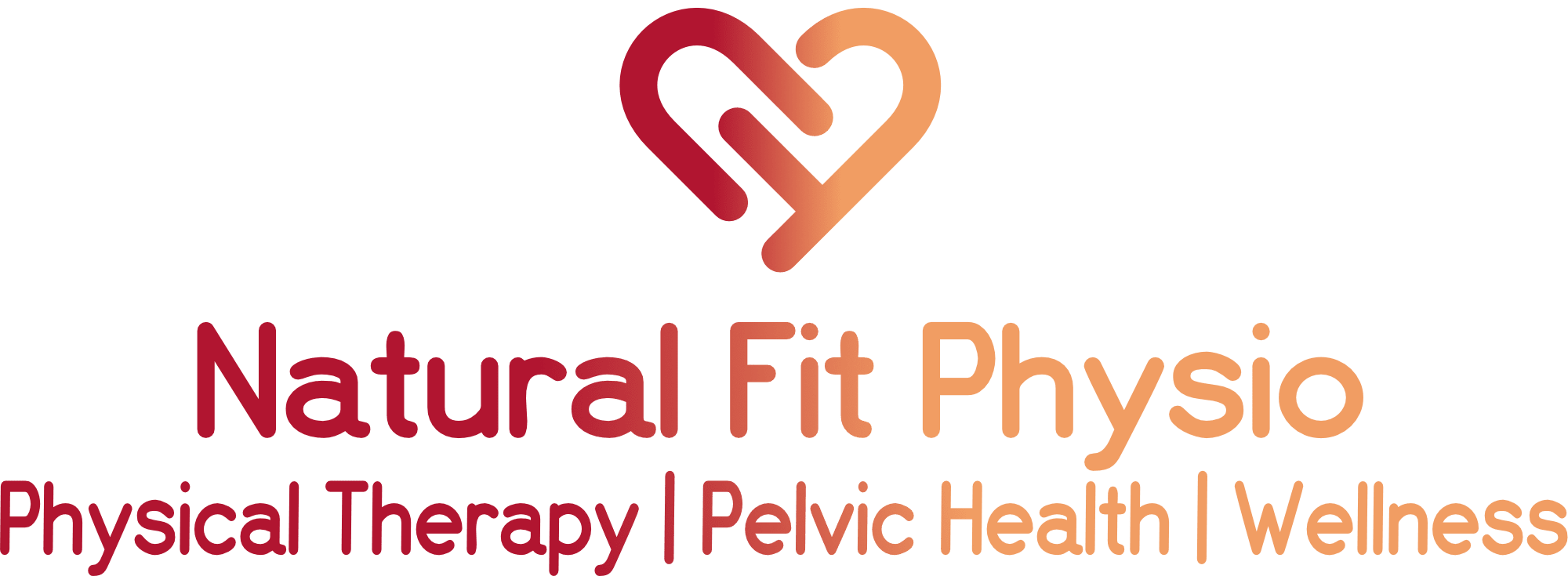 interlocking heart with words Natural Fit Physio and offerings of physical therapy, pelvic health, and wellness